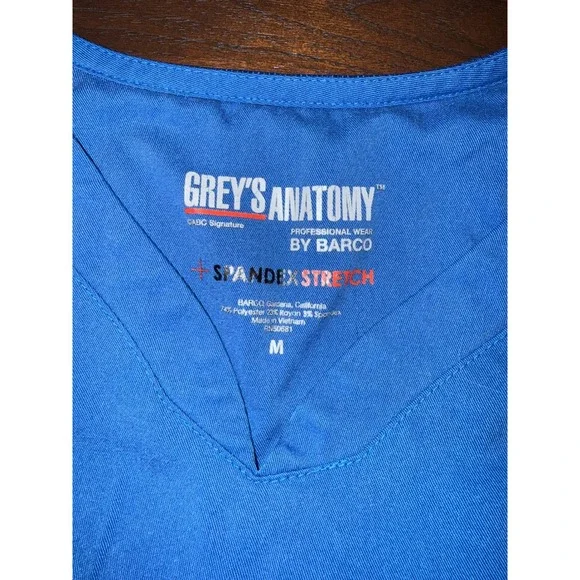 Greys Anatomy Womens Blue V Neck Scrub Top Spandex Stretch Size M - Picture 3 of 4